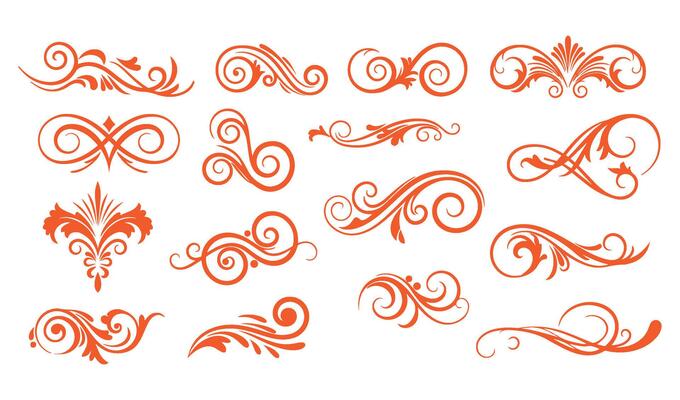Classic Red Swirls and Flourishes Ornament Set for Designers