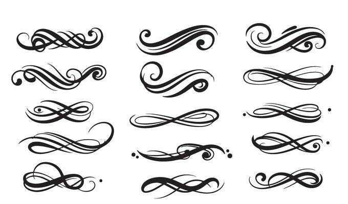 Ornate Calligraphy Flourishes with Classic Swirls and Swashes