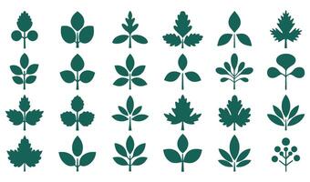 Modern Leaf and Foliage Icon Set in Burgundy and Forest Green vector
