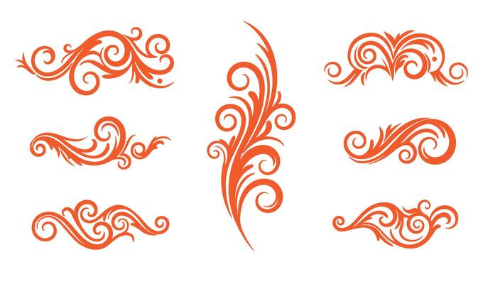 Decorative Red Flourishes and Swirls for Creative Art Designs