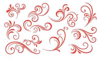 Decorative Calligraphy Ornament Set with Red Ethereal Swirls vector
