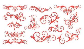 Intricate Red Flourishes and Swirls for Elegant Design Projects vector