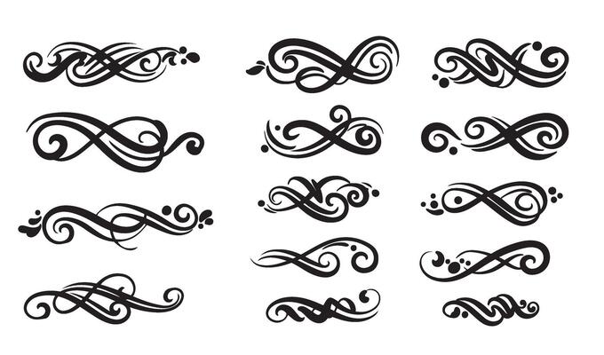 Swirl Calligraphic Flourishes Ornament Set for Vintage Designs