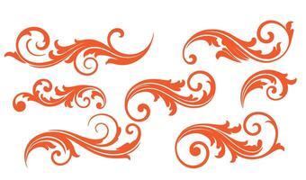 Ethereal Swirls Calligraphic Ornament Set with Intricate Red Patterns vector