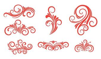 Ethereal Swirls Calligraphic Ornament Set in a Vibrant Red Palette vector
