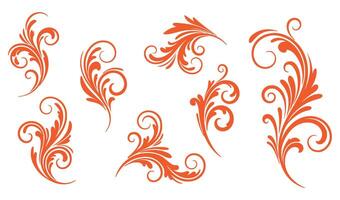 Classic Calligraphic Ornament Set with Red Ethereal Swirls vector