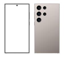 Mobile phone mockup with blank screen mockup . Smartphone front back view with camera layout for presentation and showcase vector