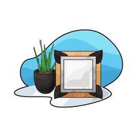 illustration of empty photo frame next to a potted plant vector