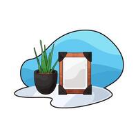 empty photo frame next to a potted plant vector