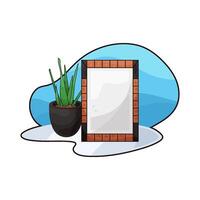 empty photo frame and plant pot vector