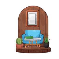 illustration of large photo frame displayed in the living room vector