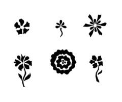 Hand-drawn of floral elements. Black silhouette of small flowers, leaves, twigs on a white background. For prints of stickers, labels, patterns. A simple sketch. vector
