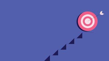 The minimalist design features a target at the top of the stairs, symbolizing success, hard work and achieving ambition. vector