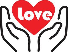 Minimalist Red Heart with 'Love' Text in Cupped Hands vector