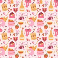 Vintage seamless seamless pattern with hand drawn romantic elements for Valentine's Day on a light background vector
