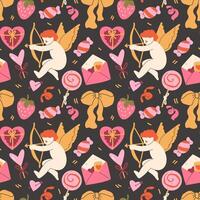 Vintage seamless seamless pattern with hand drawn romantic elements for Valentine's Day vector