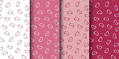 A collection of patterns with hearts on white and pink backgrounds. vector