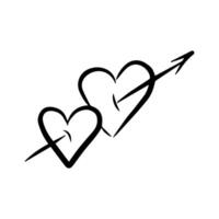 Two hearts pierced by an arrow. A hand-drawn doodle element for celebrating Valentine's Day vector
