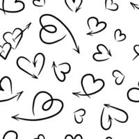 Heart arrows, hand-drawn doodle elements in a seamless pattern vector