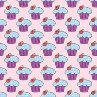 A pattern with cupcakes and a ladybug vector