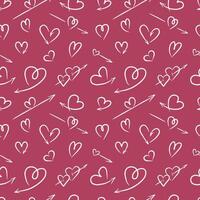 Seamless Doodle Pattern with Hearts and Arrows on a Pink Background vector
