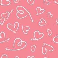 Doodle pattern with hand-drawn hearts on a pink background vector