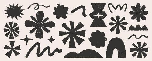 Brutalism monochrome color geometric abstract shape elements with texture rough. vector