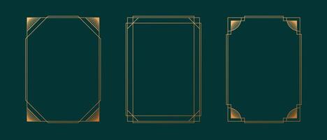 Frame art deco elegant golden line square geometric template vector