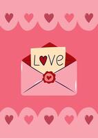Valentine's Day Card with Envelope and Note. Simple cute greeting card. illustration. vector