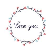 Happy Valentine's Day round frame with twigs and hearts. Simple cute greeting card. Isolated illustration. vector