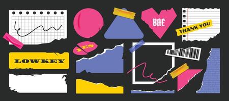 Tape paper torn element collection. Set of note paper sticker design template collection. vector