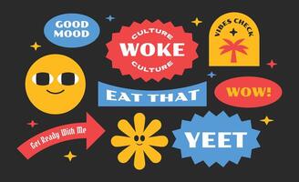 Y2K Cool Style Stickers, Tags, and Labels with Trendy Groovy Vibes vector