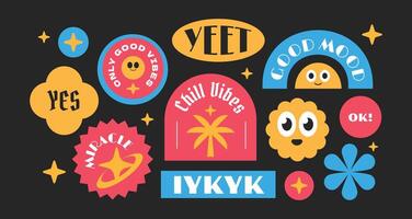 Groovy Y2K Stickers, Labels, and Tags. A Trendy Vintage Collection vector