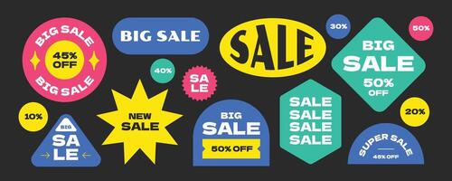 Modern sale stickers, patch, tags, labels collection. Geometric shape discount elements vector