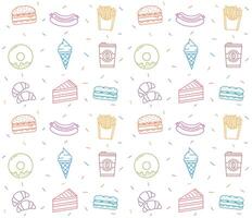 Seamless pattern with colored fast food line icons vector