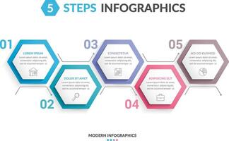 Infographic template with 5 hexagons with line icons, process chart, creative business infographics vector