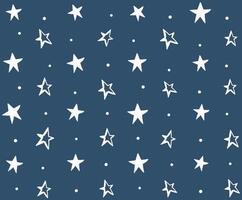 Seamless pattern with hand drawn stars, white stars with circles on blue background vector