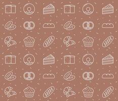Seamless pattern for bakery with line icons on brown background vector