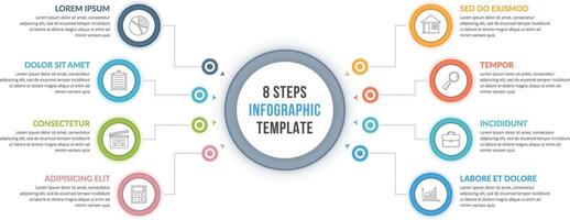 Infographic template with eight steps, flowchart template vector