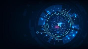 Artificial intelligence hardware microchip concept. Giowing connection hologram line brain. Technology abstract background. vector