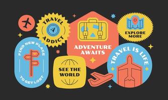 Sticker and Badge Collection Cool and Vintage Travel Stamps and Patches vector
