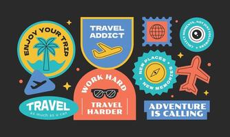 Travel sticker, patch, stamp, badge element collection. Set of vintage and cool travelling symbol. vector