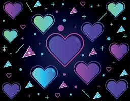 Neon Hearts with Geometric Elements vector