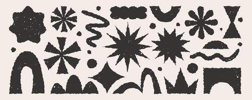 Brutalism geometric abstract shape elements with texture rough. Monochrome color modern design. vector