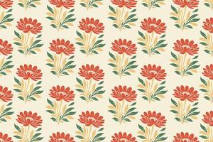 seamless floral pattern showcasing red dahlia flowers leafy stems and intricate blossoms ideal for wallpaper fabric wrapping and botanical themes vector