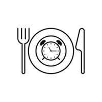 time eat lunch icon, hour healthy food, diet fast concept, break meal, clock with fork knife, thin line symbol on white background - editable stroke illustration vector