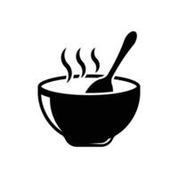 soup plate with steam hot lunch black icon on white background vector