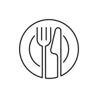 Plate and knife with a fork line icon vector