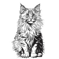 Fluffy cat sitting sketch vector