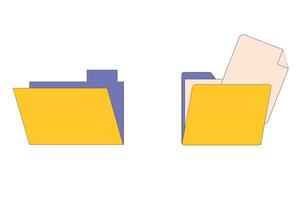 Minimalist illustration of yellow file folders with simple document design in a clean style. Window, social media app templates. 80s 90s old computer UI elements and vintage aesthetic icons. vector